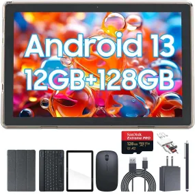 TUTT CP20 2 in 1 Tablet 10.1 Inch FHD Android 13 with Keyboard, Mouse, Case, Stylus, 128GB ROM 12GB RAM, Dual Camera, Quad Core | 128GB SanDisk Pro 5-in-1 Kit