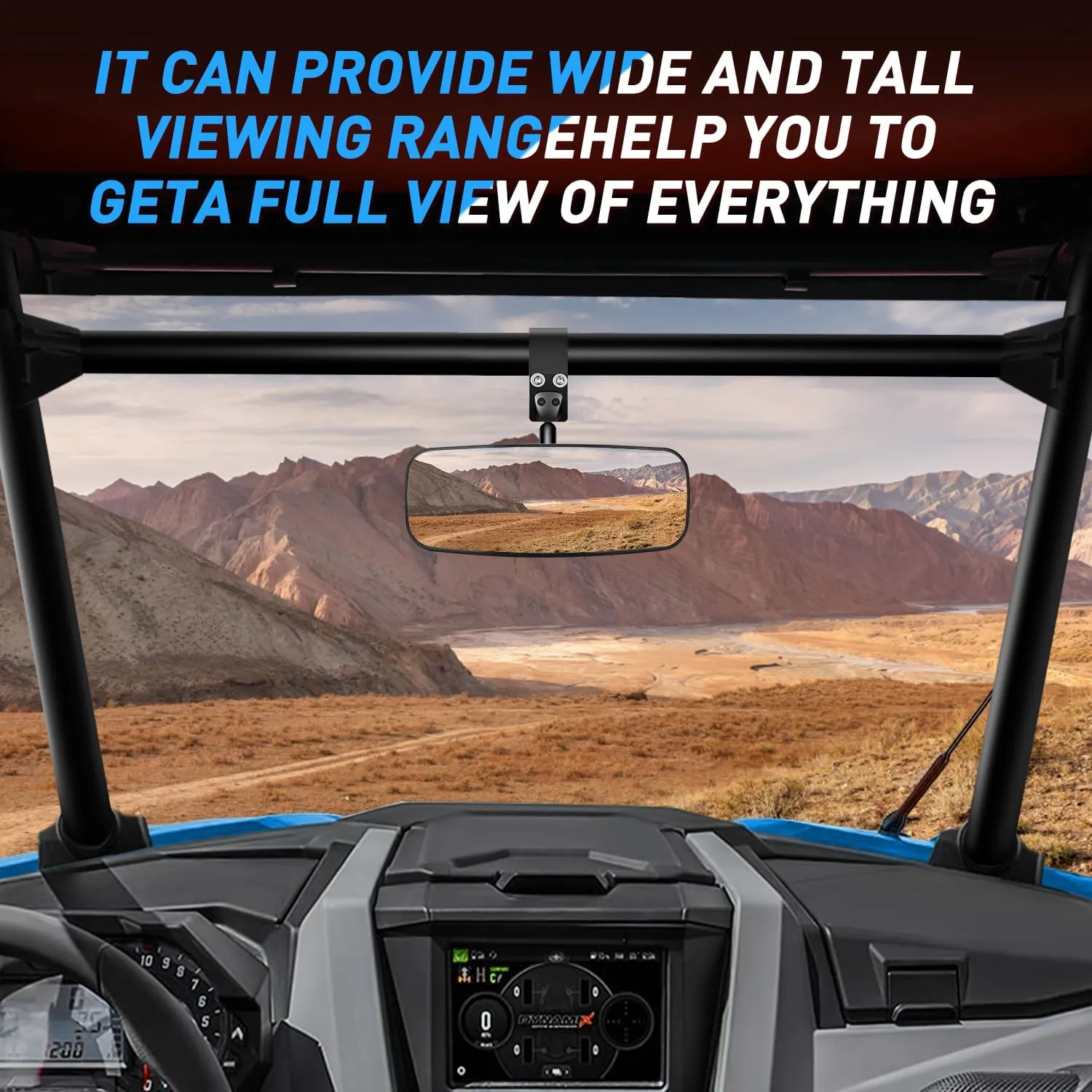UTV Rear View Mirror 12in Wide Clear Convex Center Mirror with 3/4in 1.75in to 2in Clamps for Polaris RZR PRO XP R Pioneer 1000 Can Am Maverick X3 Kawasaki