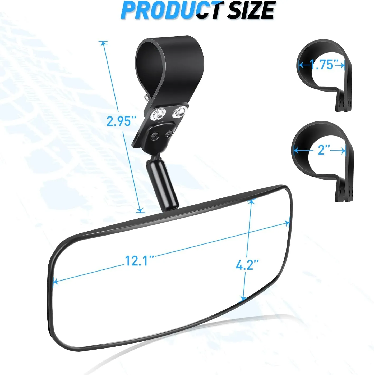 UTV Rear View Mirror 12in Wide Clear Convex Center Mirror with 3/4in 1.75in to 2in Clamps for Polaris RZR PRO XP R Pioneer 1000 Can Am Maverick X3 Kawasaki