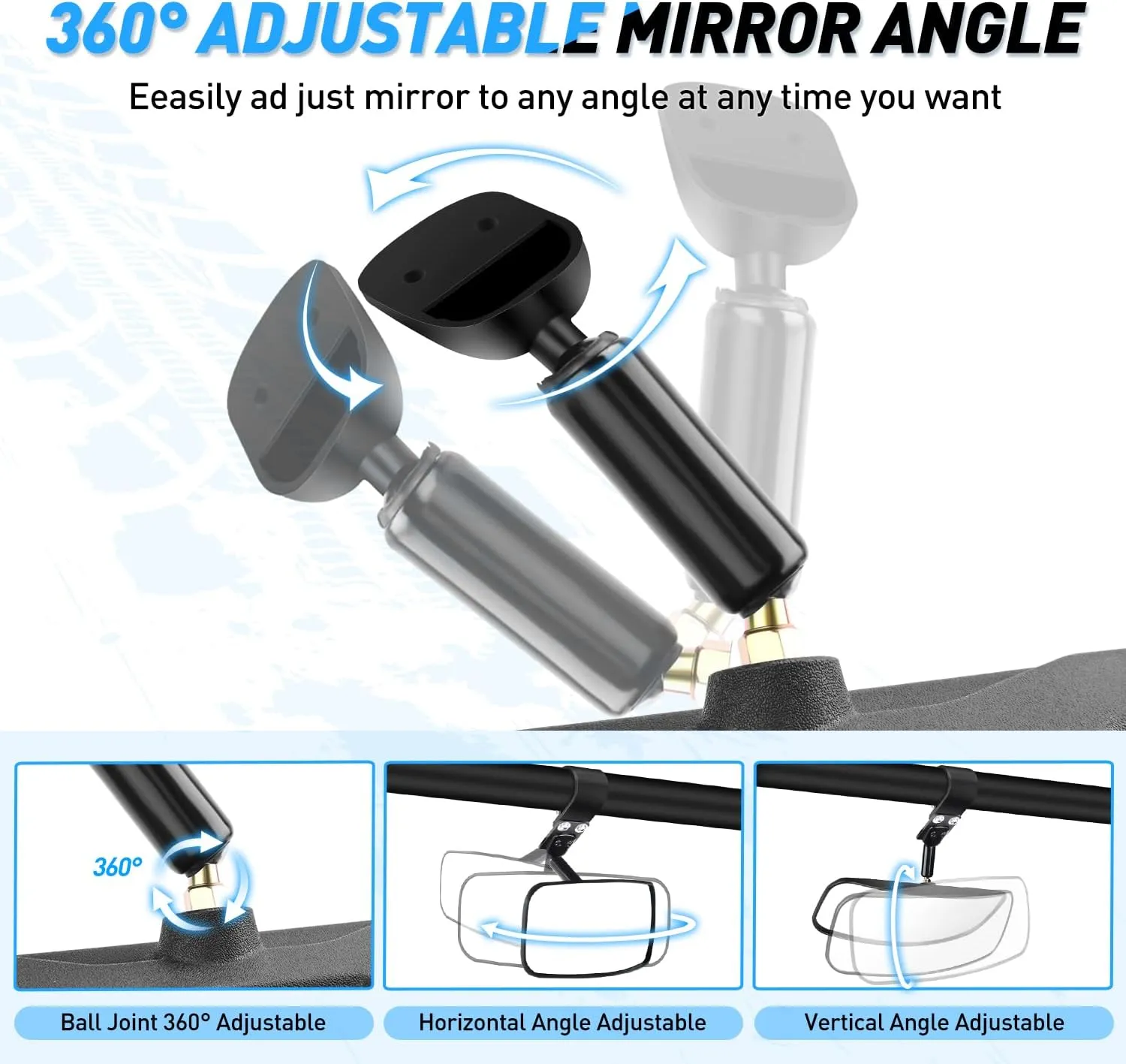 UTV Rear View Mirror 12in Wide Clear Convex Center Mirror with 3/4in 1.75in to 2in Clamps for Polaris RZR PRO XP R Pioneer 1000 Can Am Maverick X3 Kawasaki