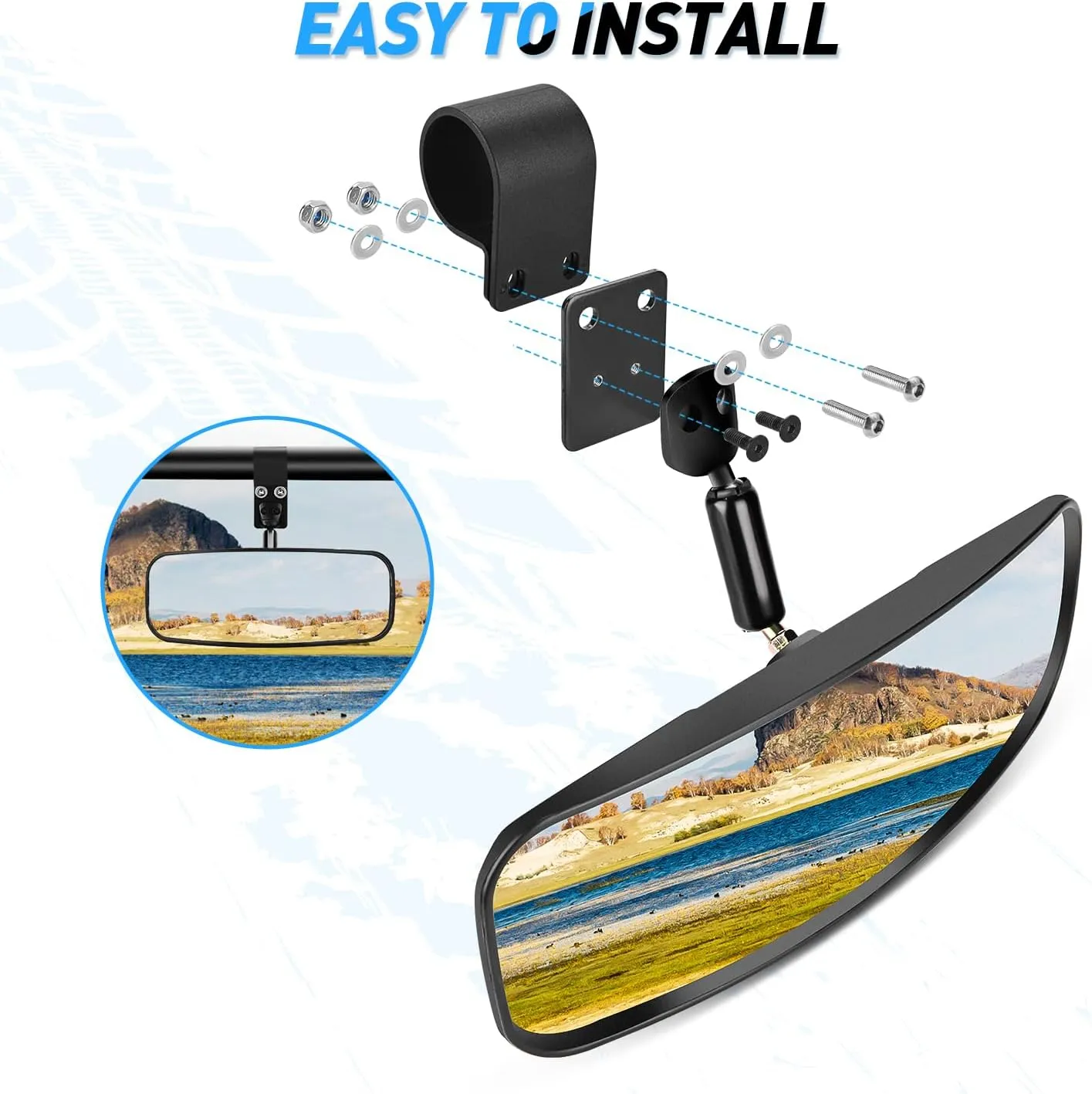 UTV Rear View Mirror 12in Wide Clear Convex Center Mirror with 3/4in 1.75in to 2in Clamps for Polaris RZR PRO XP R Pioneer 1000 Can Am Maverick X3 Kawasaki