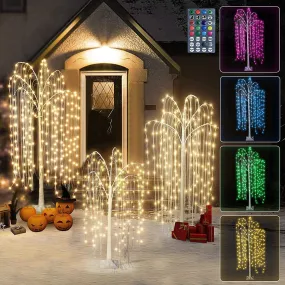valiant 4-Piece Christmas Decoration Set, Pre-lit Artificial Christmas Tree Garland Wreath 4FT Xmas Trees 4-Piece Set, Outdoor Christmas Tree for Porch, Entrance, Holiday Decor Illuminated Willow Tree 3-Piece Set