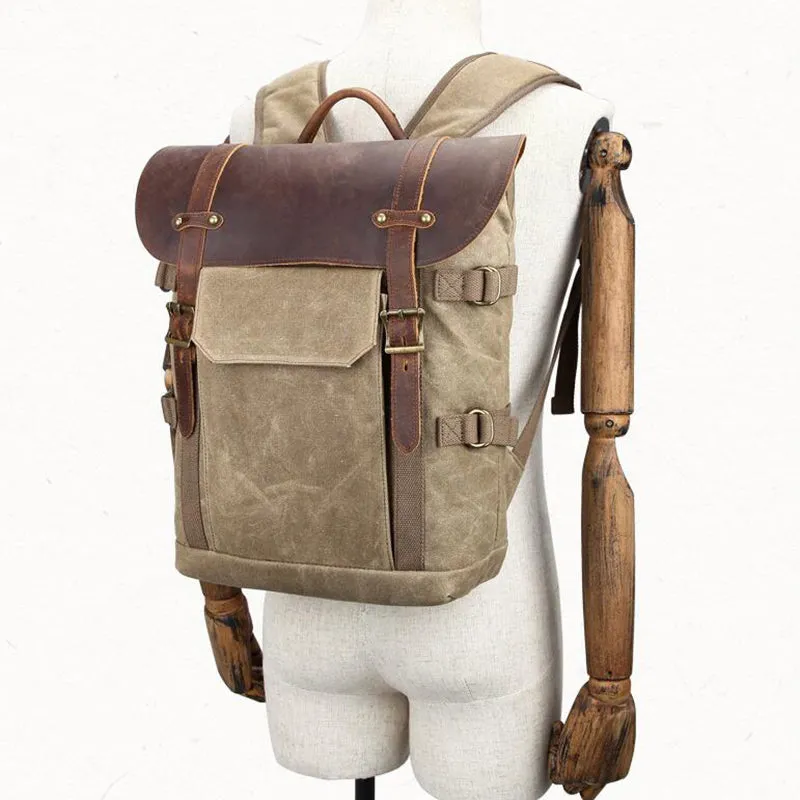 Waterproof Canvas DSLR Camera Backpack Retro Travel Backpack Canvas Laptop Backpack Q3033