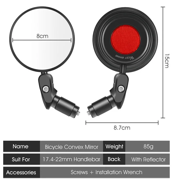 WEST BIKING YP0720032 Bicycle Rear View Mirror Foldable Cycling Mirror(Black)