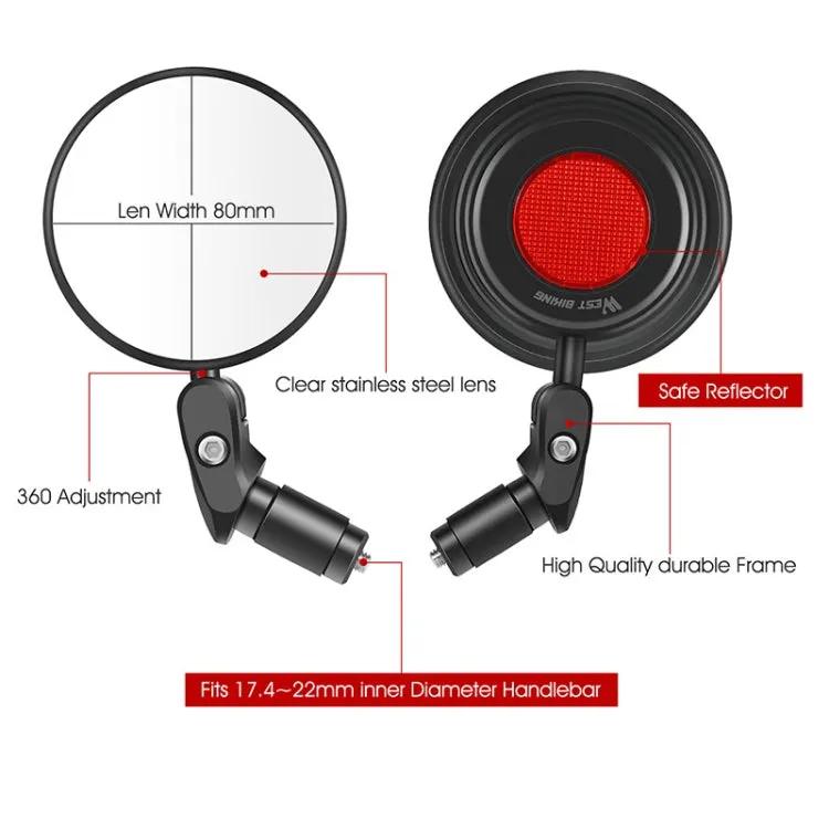 WEST BIKING YP0720032 Bicycle Rear View Mirror Foldable Cycling Mirror(Black)