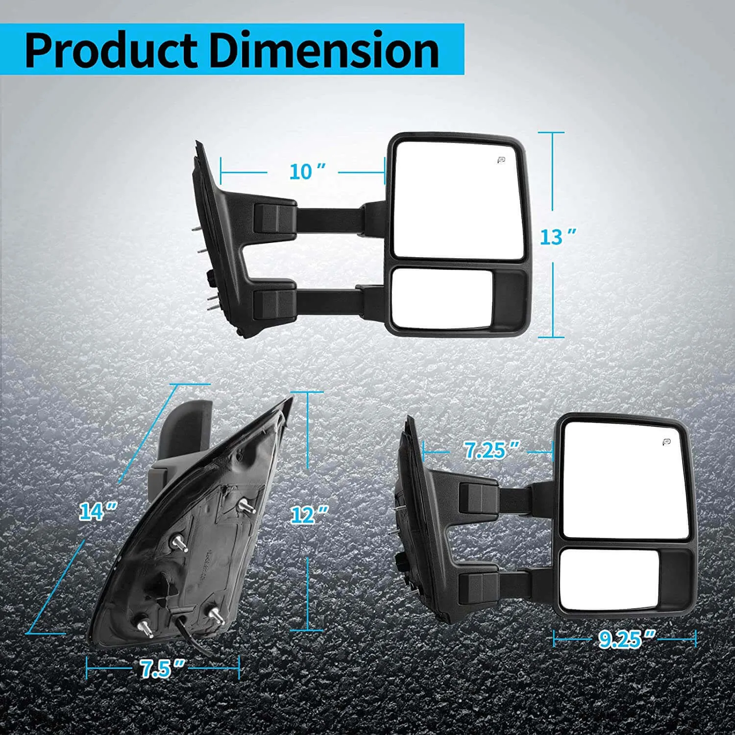 YITAMOTOR® 08-16 Ford F250 F350 Super Duty Powered Heated Extendable Tow Mirrors with LED Turn Signal