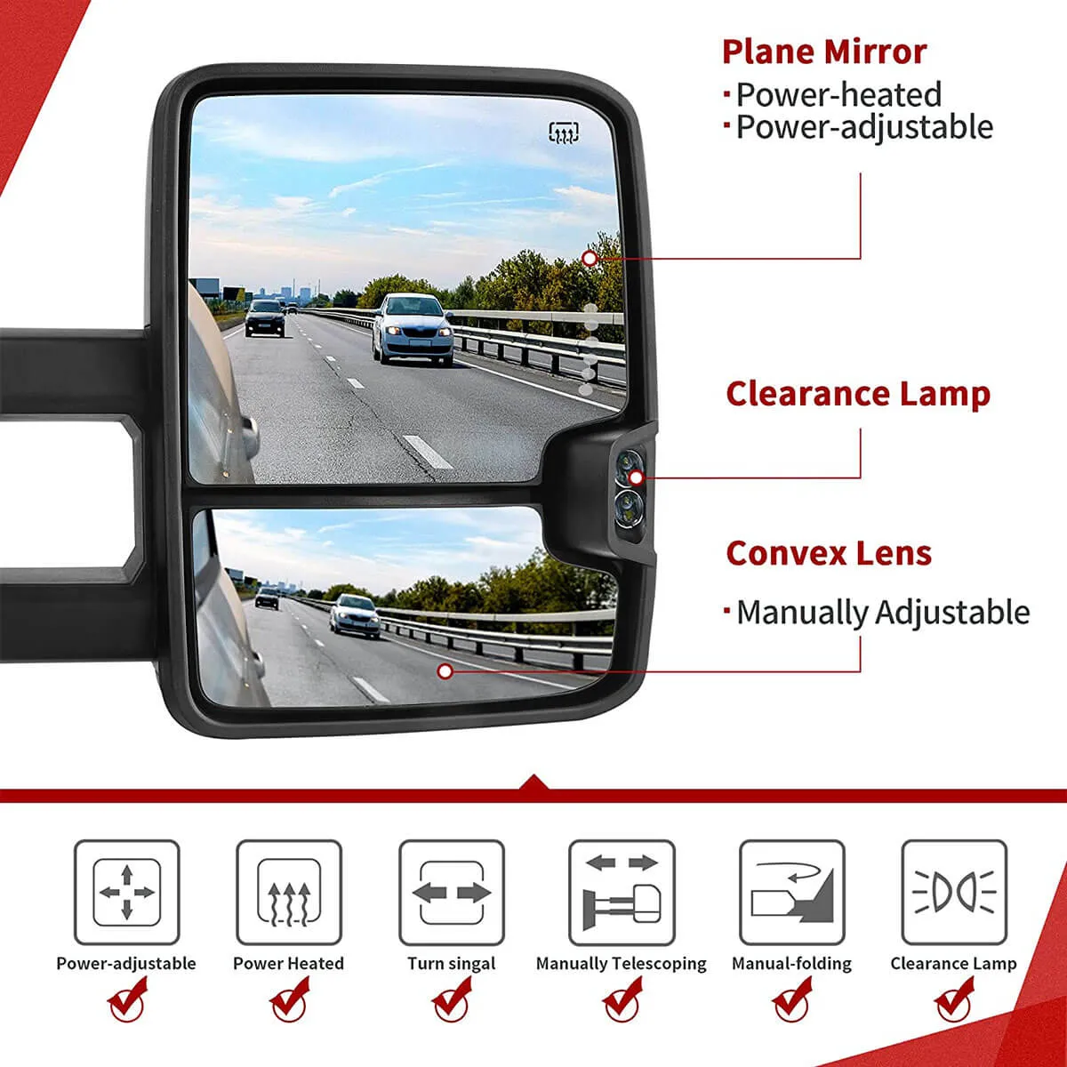 YITAMOTOR® 2007-2014 Chevy Silverado Extendable Tow Mirrors Power Heated with LED Turn Signal
