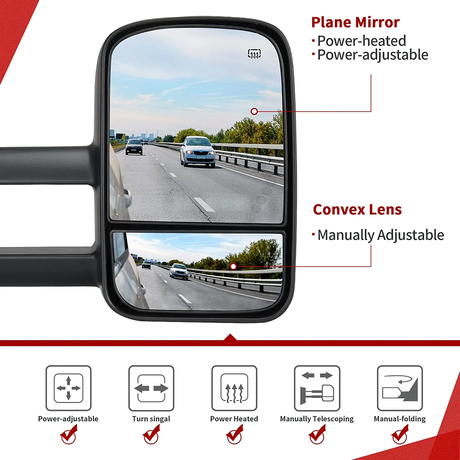 YITAMOTOR® 2014-2018 Chevy Silverado 1500, 2015-2018 GMC Sierra 2500 HD / 3500 HD Towing Mirrors