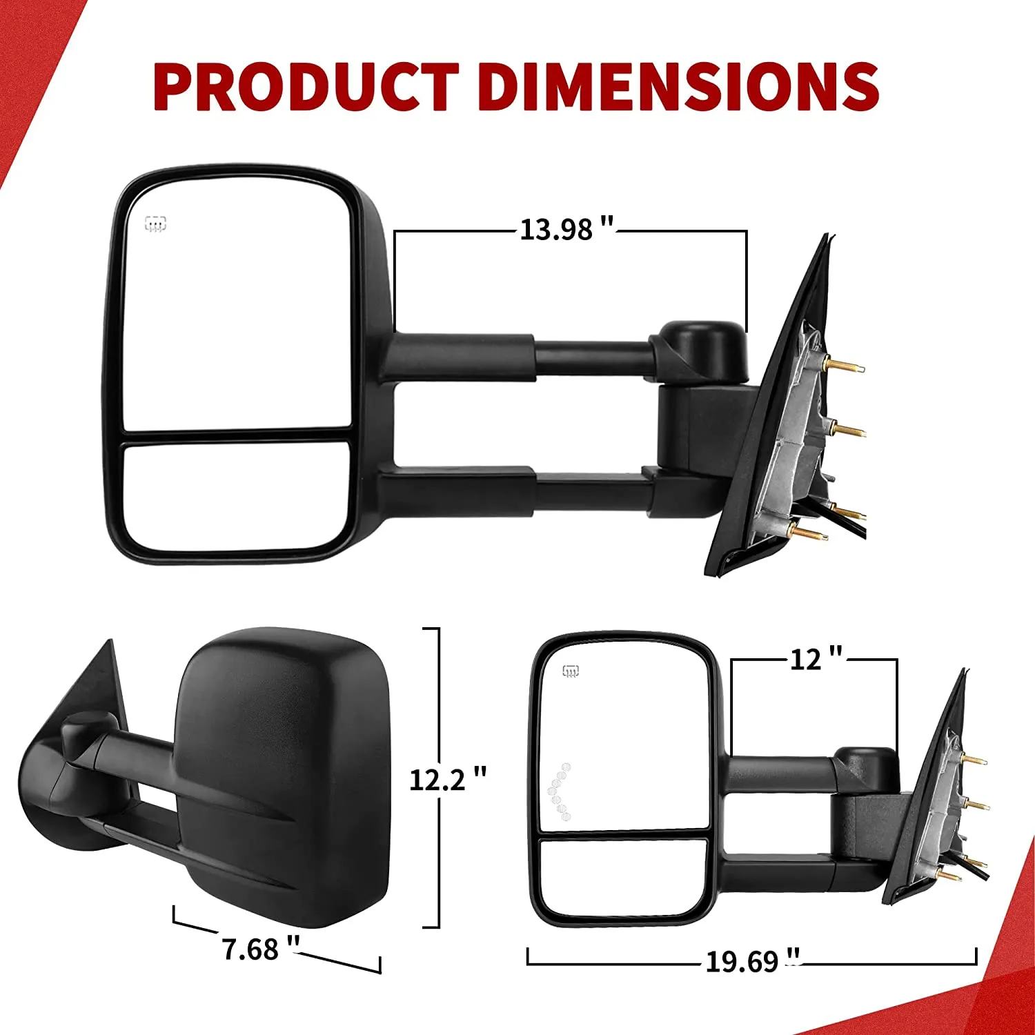 YITAMOTOR® 2014-2018 Chevy Silverado 1500, 2015-2018 GMC Sierra 2500 HD / 3500 HD Towing Mirrors