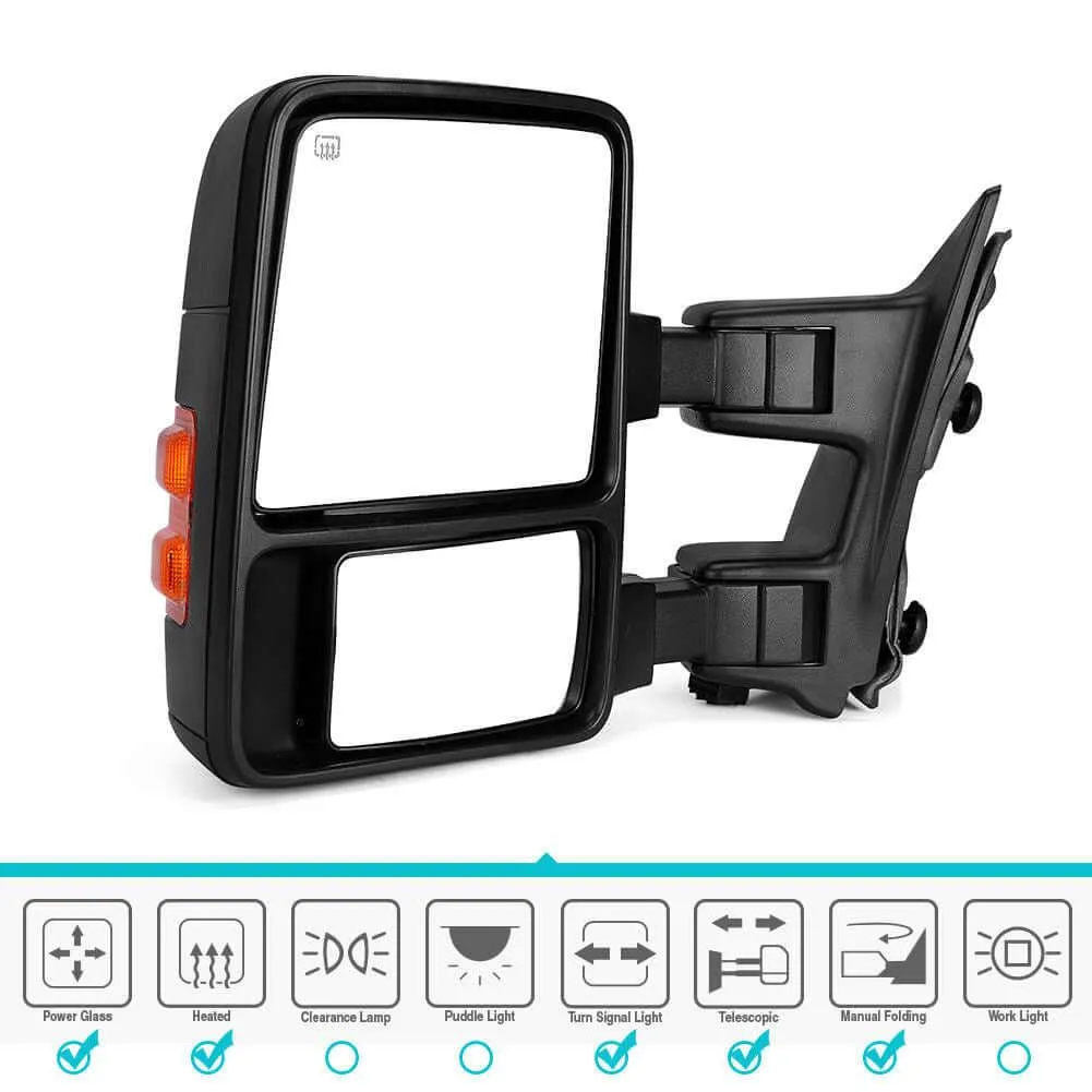 YITAMOTOR® Driver Left Side Towing Mirrors for 2008-2016 Ford F250 F350 F450 F550 Super Duty, Power Adjusted Plane Mirror