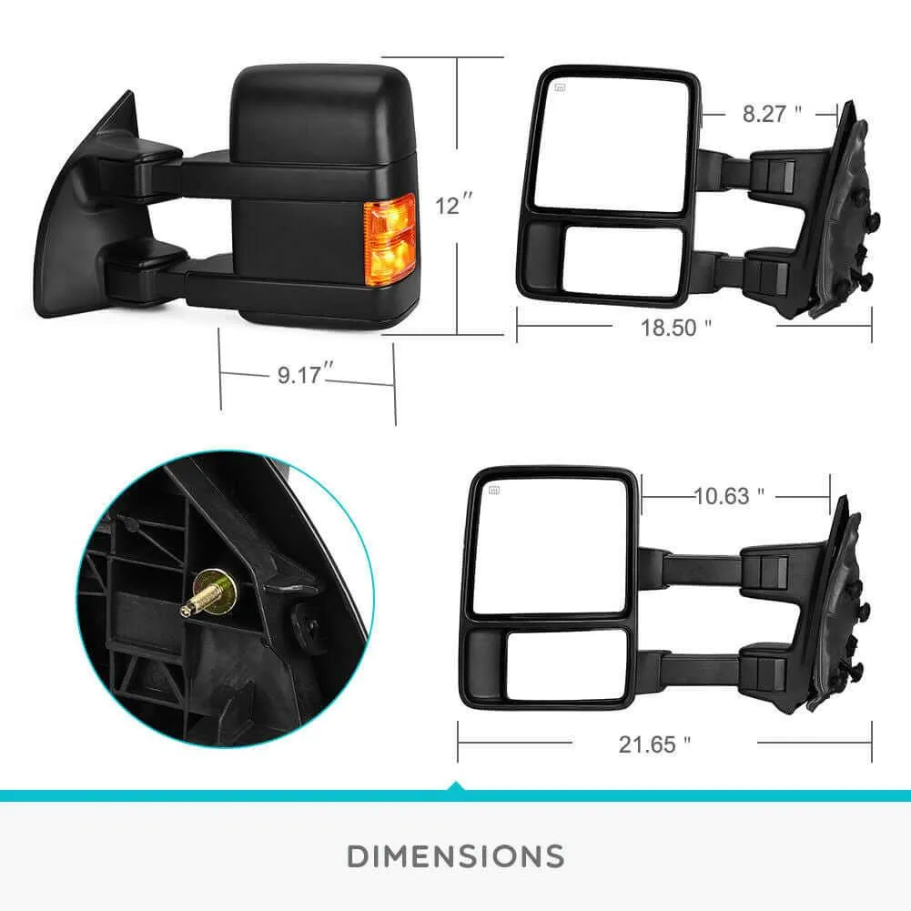 YITAMOTOR® Driver Left Side Towing Mirrors for 2008-2016 Ford F250 F350 F450 F550 Super Duty, Power Adjusted Plane Mirror