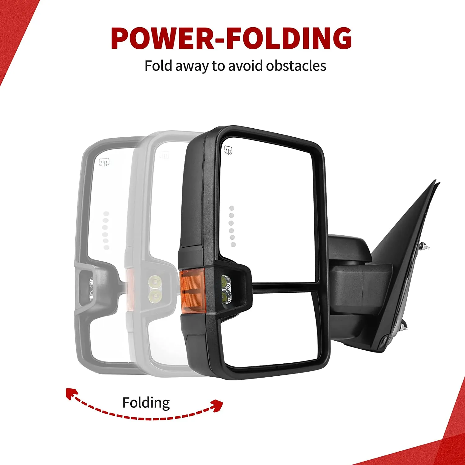 YITAMOTOR® Power Folding Towing Mirrors Compatible with 2014-2018 Chevy Silverado GMC Sierra, Power Heated and LED Turn Signal Light Tow Mirror Set