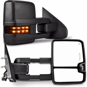 YITAMOTOR® Power Folding Towing Mirrors Compatible with 2014-2018 Chevy Silverado GMC Sierra, Power Heated and LED Turn Signal Light Tow Mirror Set