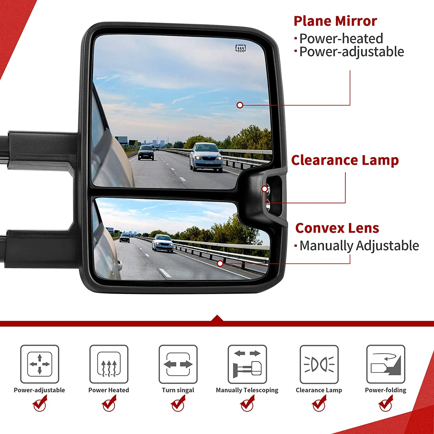 YITAMOTOR® Power Folding Towing Mirrors Compatible with 2014-2018 Chevy Silverado GMC Sierra, Power Heated and LED Turn Signal Light Tow Mirror Set