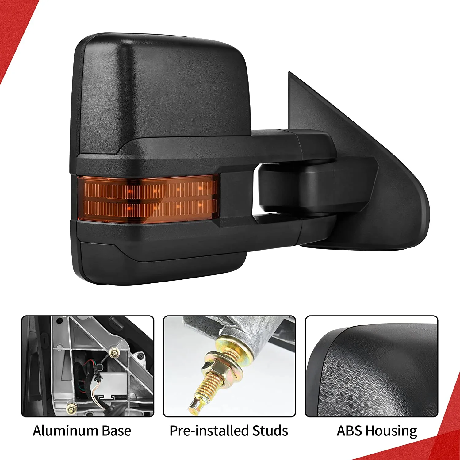YITAMOTOR® Power Folding Towing Mirrors Compatible with 2014-2018 Chevy Silverado GMC Sierra, Power Heated and LED Turn Signal Light Tow Mirror Set