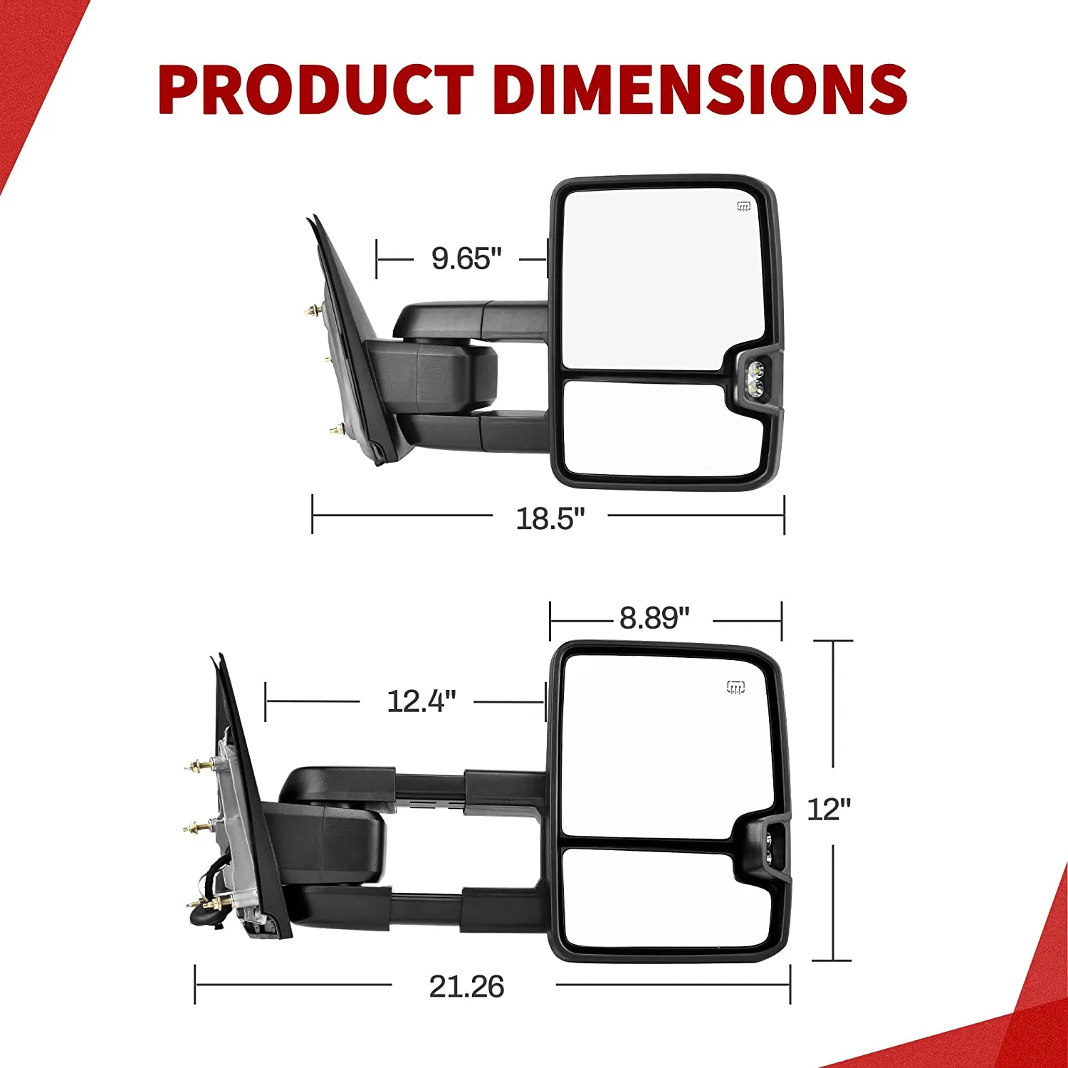 YITAMOTOR® Power Folding Towing Mirrors Compatible with 2014-2018 Chevy Silverado GMC Sierra, Power Heated and LED Turn Signal Light Tow Mirror Set