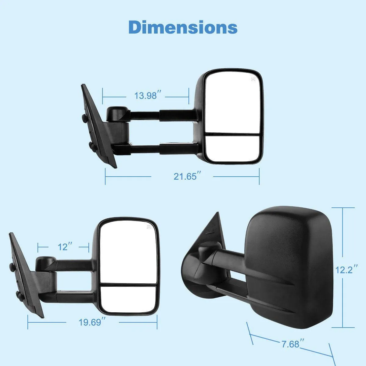 YITAMOTOR® Power-heated Towing Mirrors For 2007-2013 Chevy Silverado/GMC Sierra 1500, 2008-2014 2500/3500