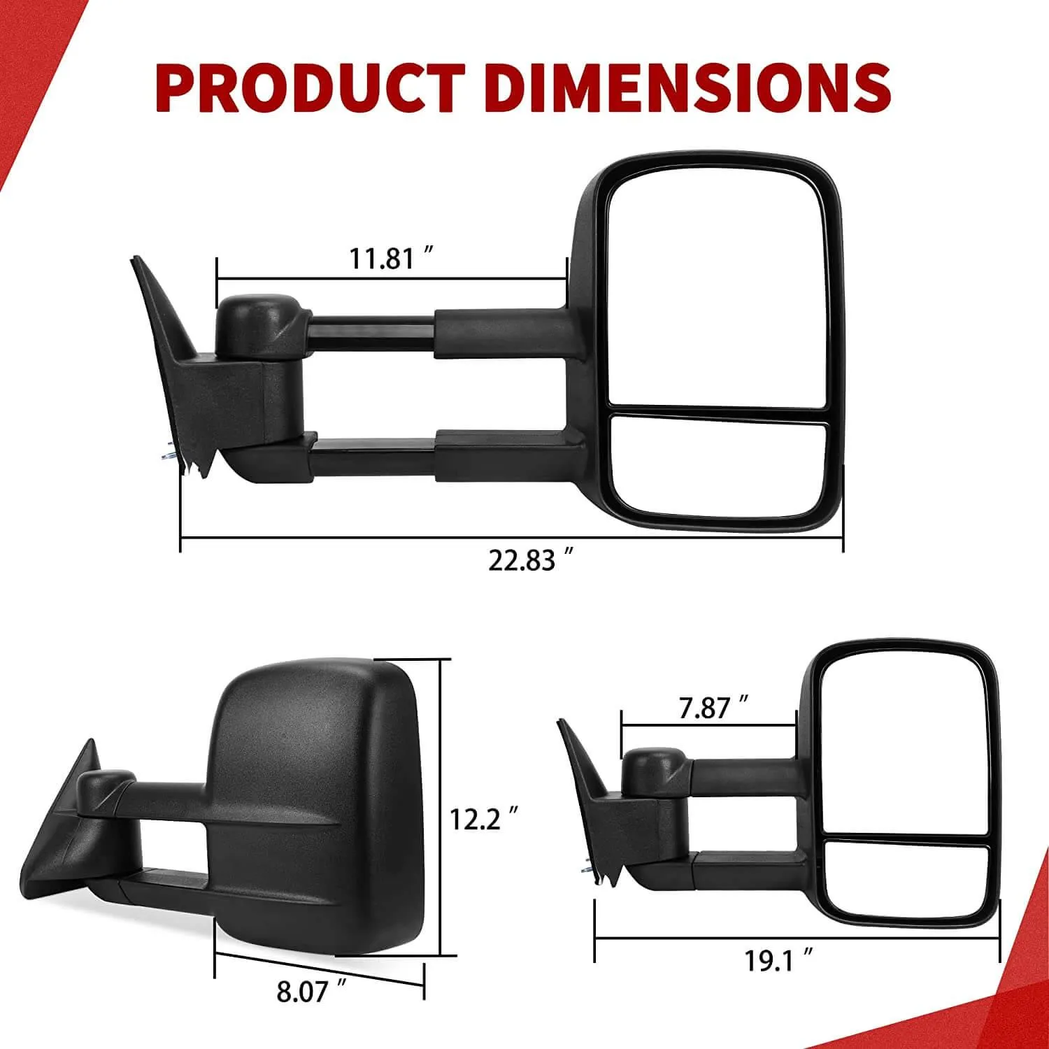 YITAMOTOR® Towing Mirrors Pair For 88-98 Chevy GMC C/K 1500 2500 3500 Pickup Manual Extendable Side